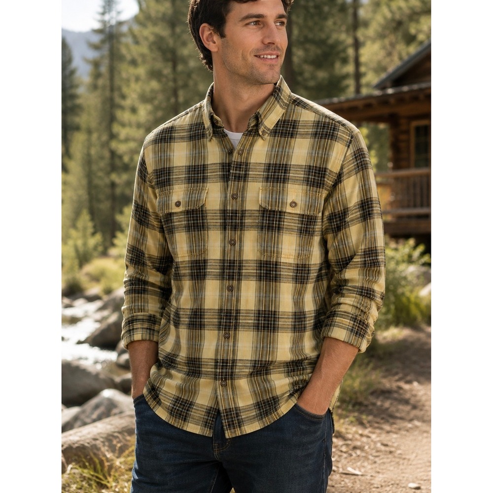 Eddie Bauer Yellow Plaid Button Down Shirt Large Gorpcore Outdoorsy